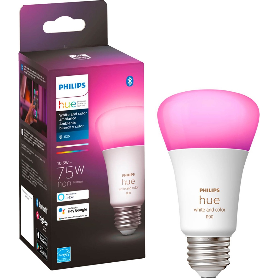 Philips Hue White and Color Ambiance A19 Bluetooth 75W Smart LED Bulb - Image 1 of 8