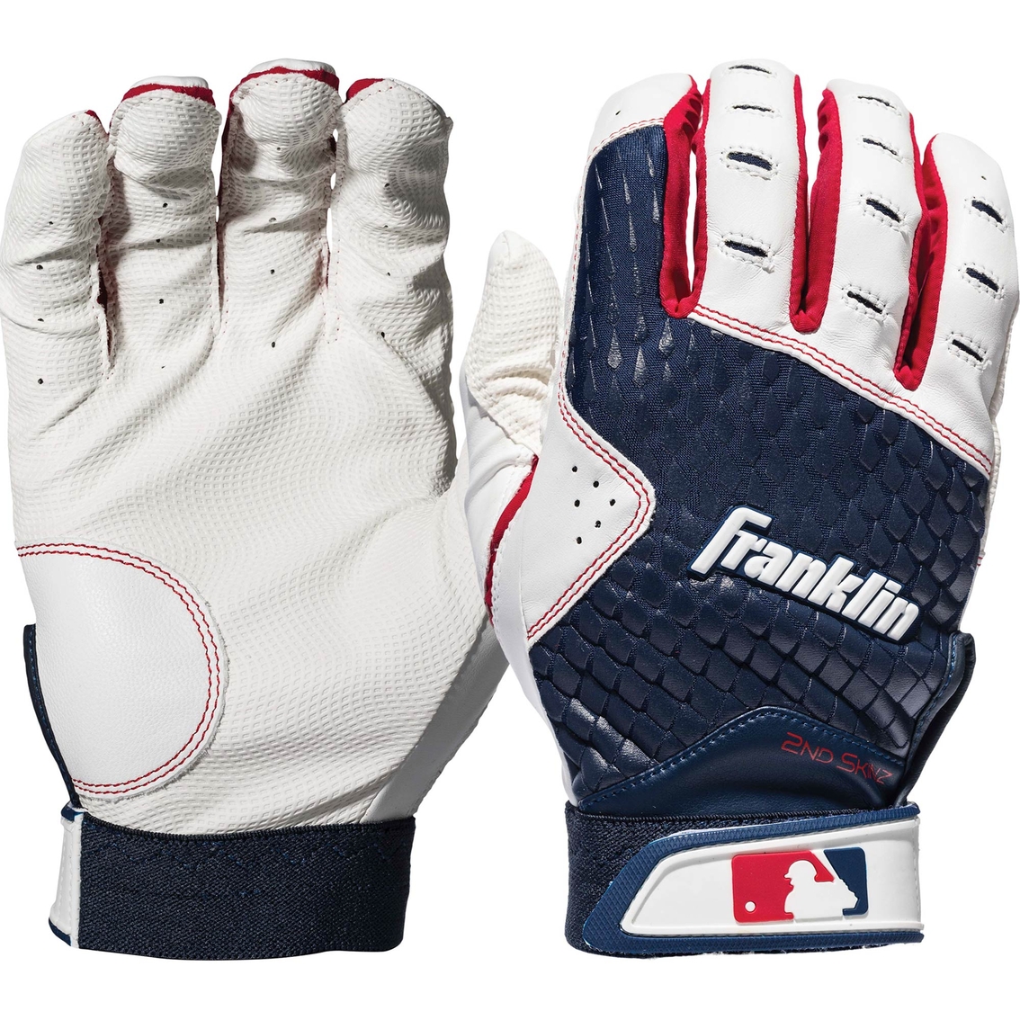 Franklin MLB Youth 2nd Skinz White, Navy and Red Batting Glove