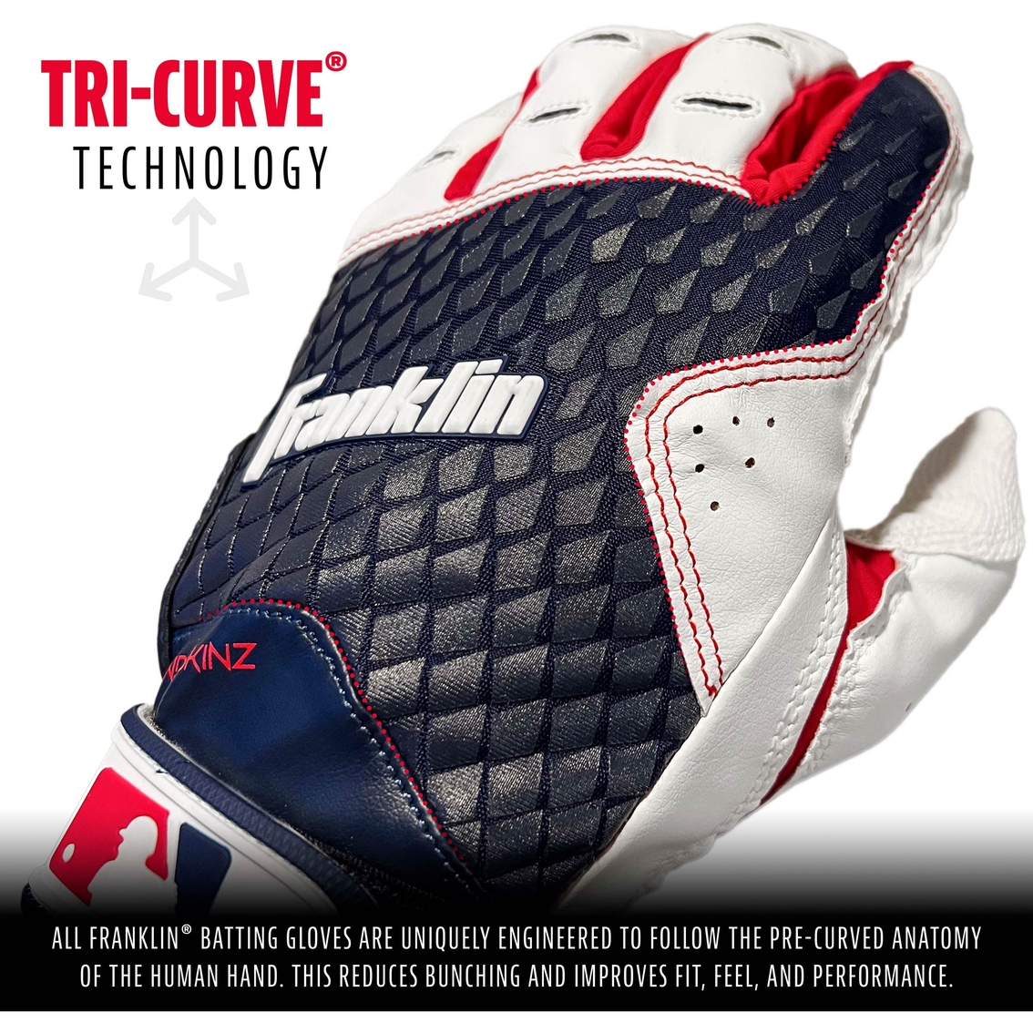 Franklin MLB Youth 2nd Skinz White, Navy and Red Batting Glove - Image 2 of 4