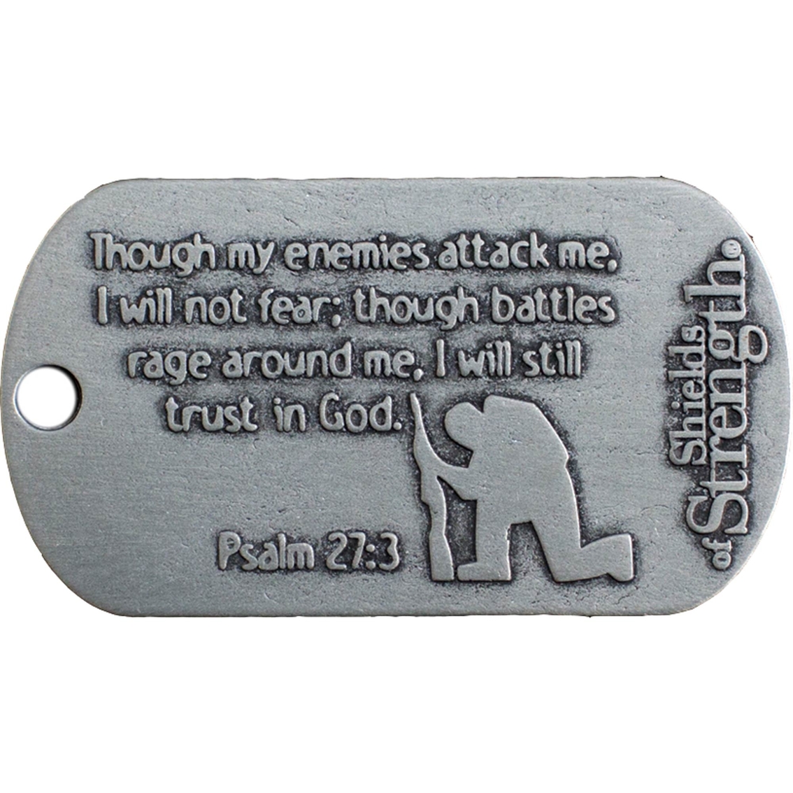 Shields of Strength Kneeling Soldier Antique Finish Dog Tag Necklace, Psalm 27:3 - Image 2 of 2