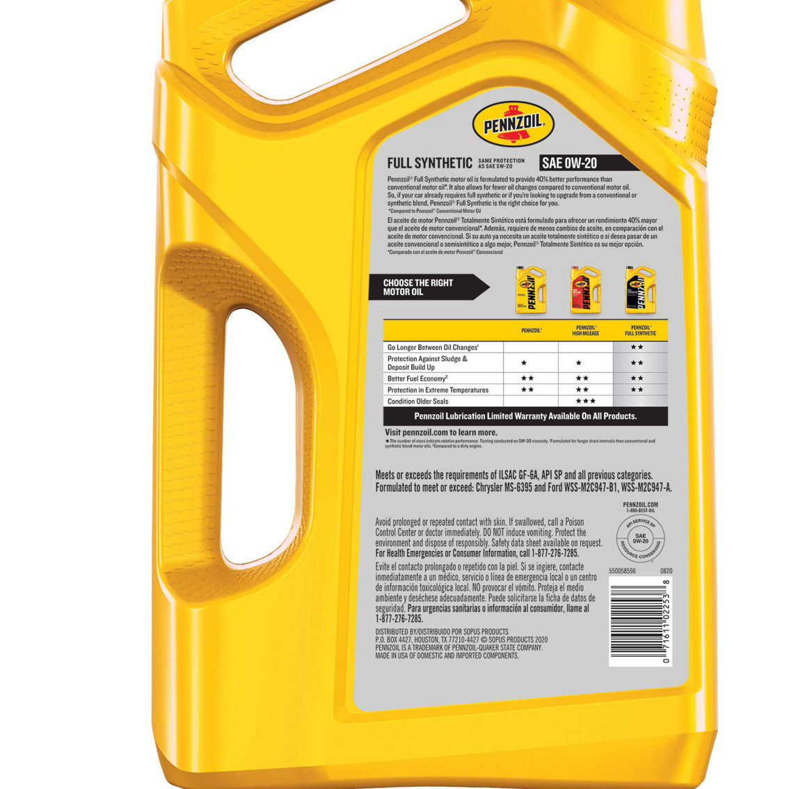 Pennzoil Full Synthetic 0W-20 Motor Oil 5 qt. - Image 2 of 2