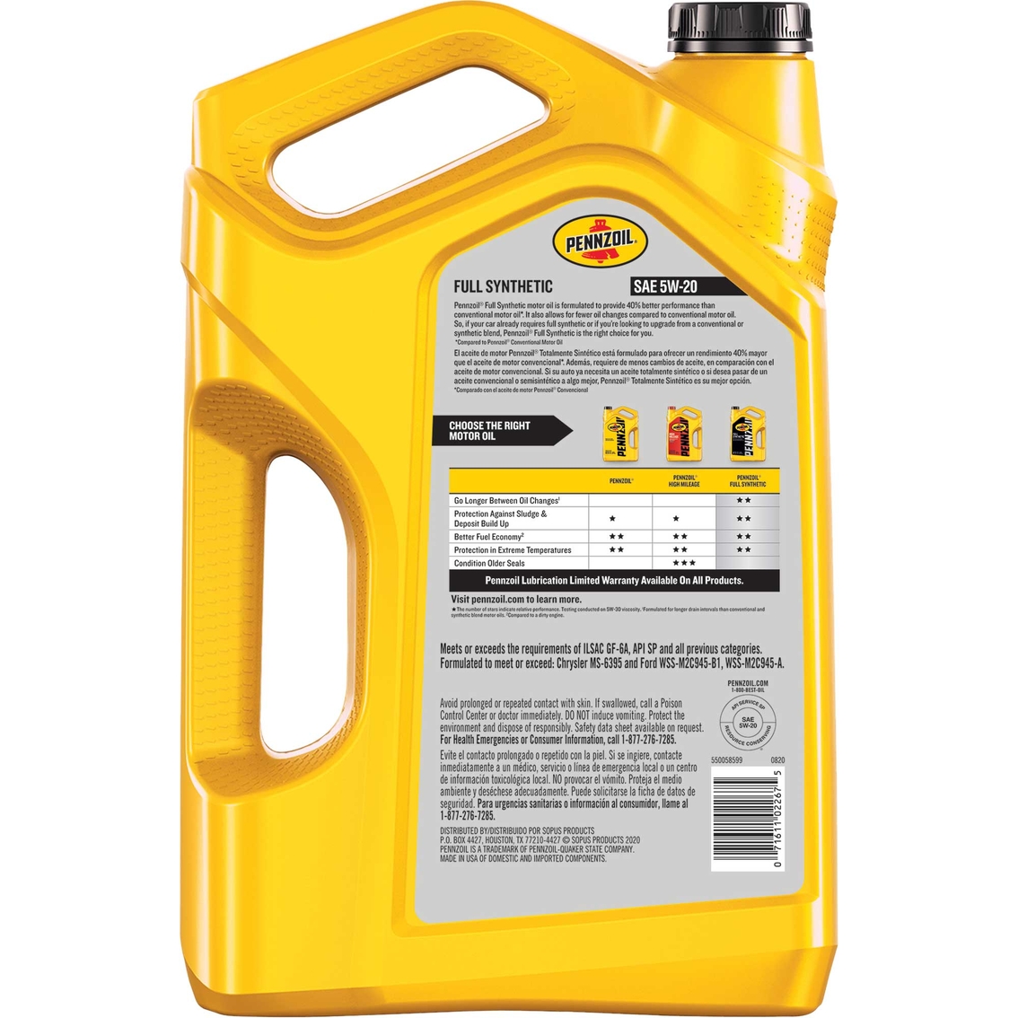 Pennzoil Full Synthetic 5W-20 Motor Oil 5 qt. - Image 2 of 2