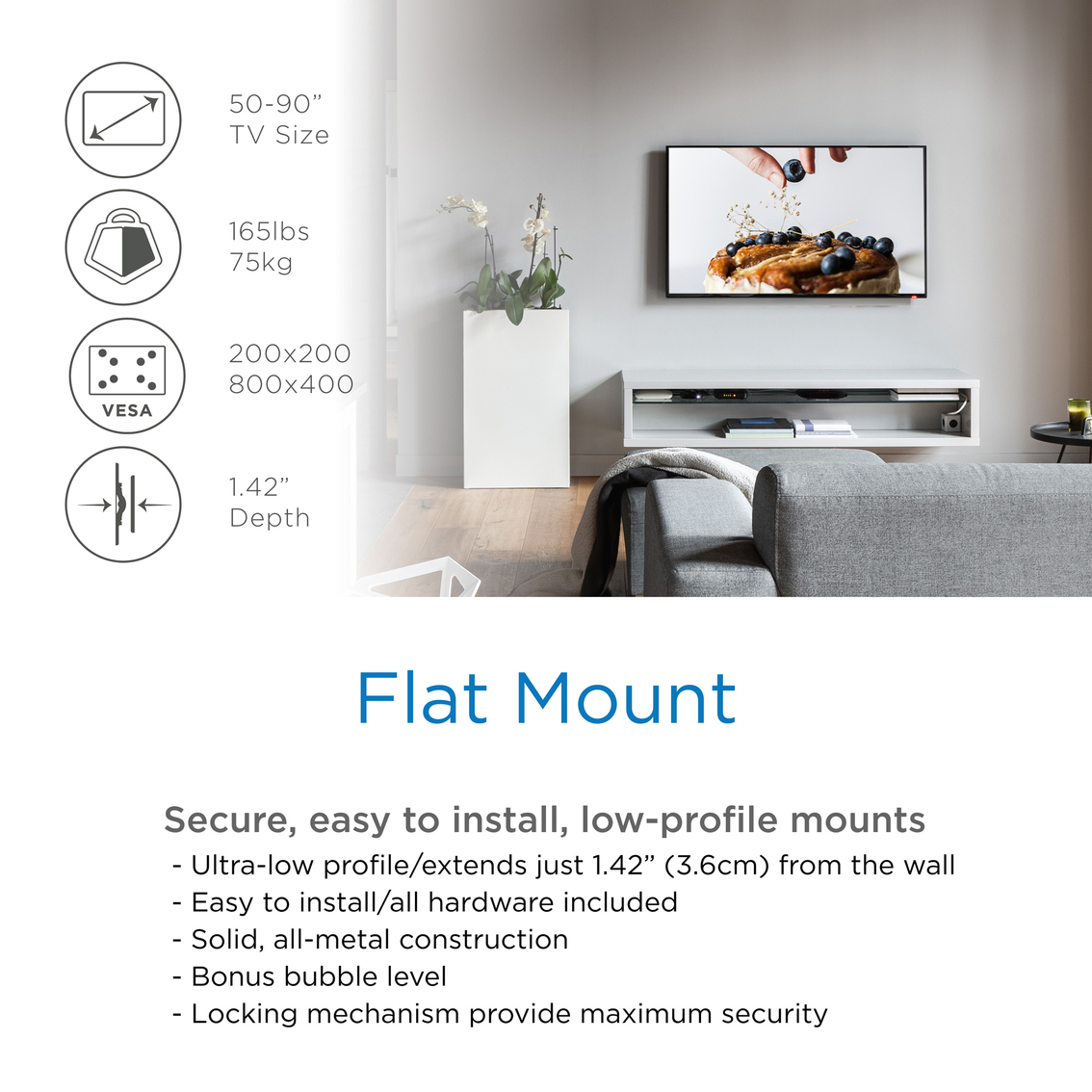 ProMounts Low Profile Fixed TV Wall Mount for 50 - 90 in. TVs Up to 165 lbs. - Image 5 of 9