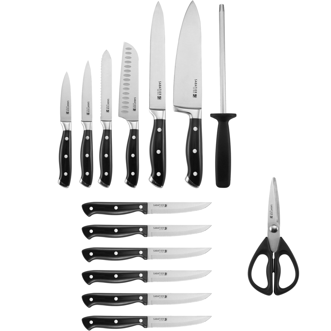 Sabatier 15 pc. Forged Triple Riveted Cutlery Set in Acacia Wood Block - Image 2 of 5