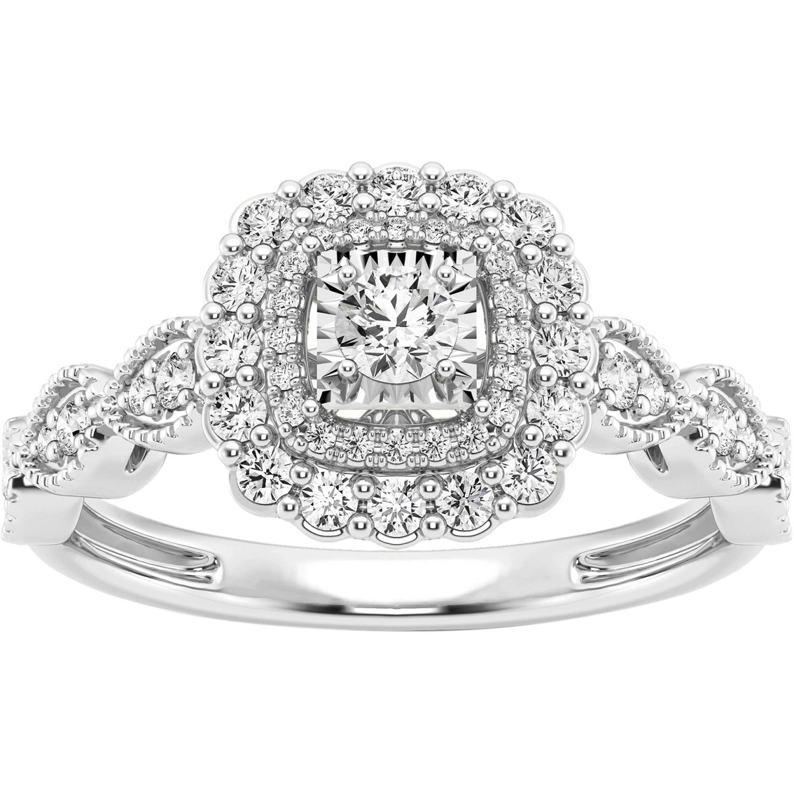 10K White Gold 5/8 CTW Diamond Cushion Shape Bridal Set Size 7 - Image 3 of 6