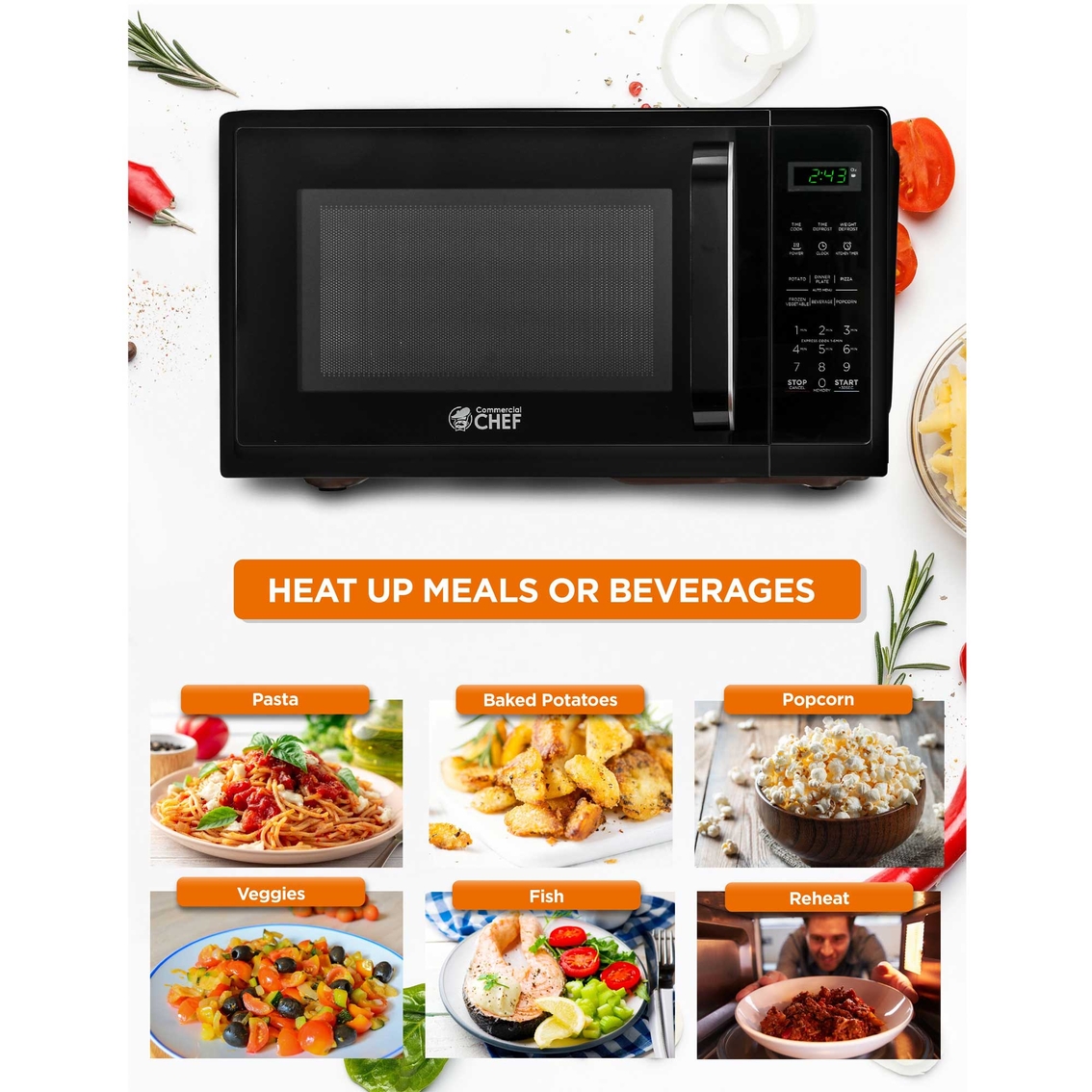 Commercial Chef 0.9 Cu. Ft. Countertop Microwave Oven - Image 2 of 7