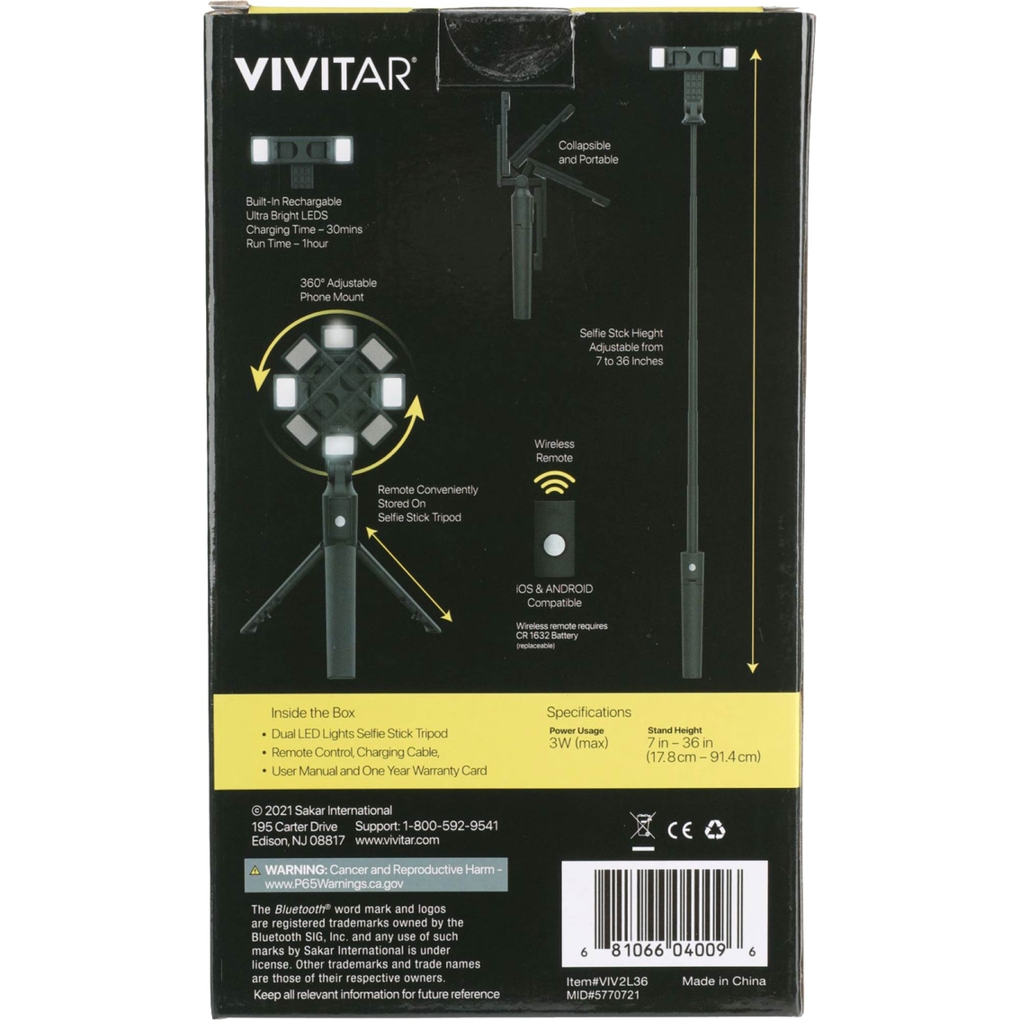 Vivitar Dual LED Selfie Stick 36 in. - Image 2 of 7