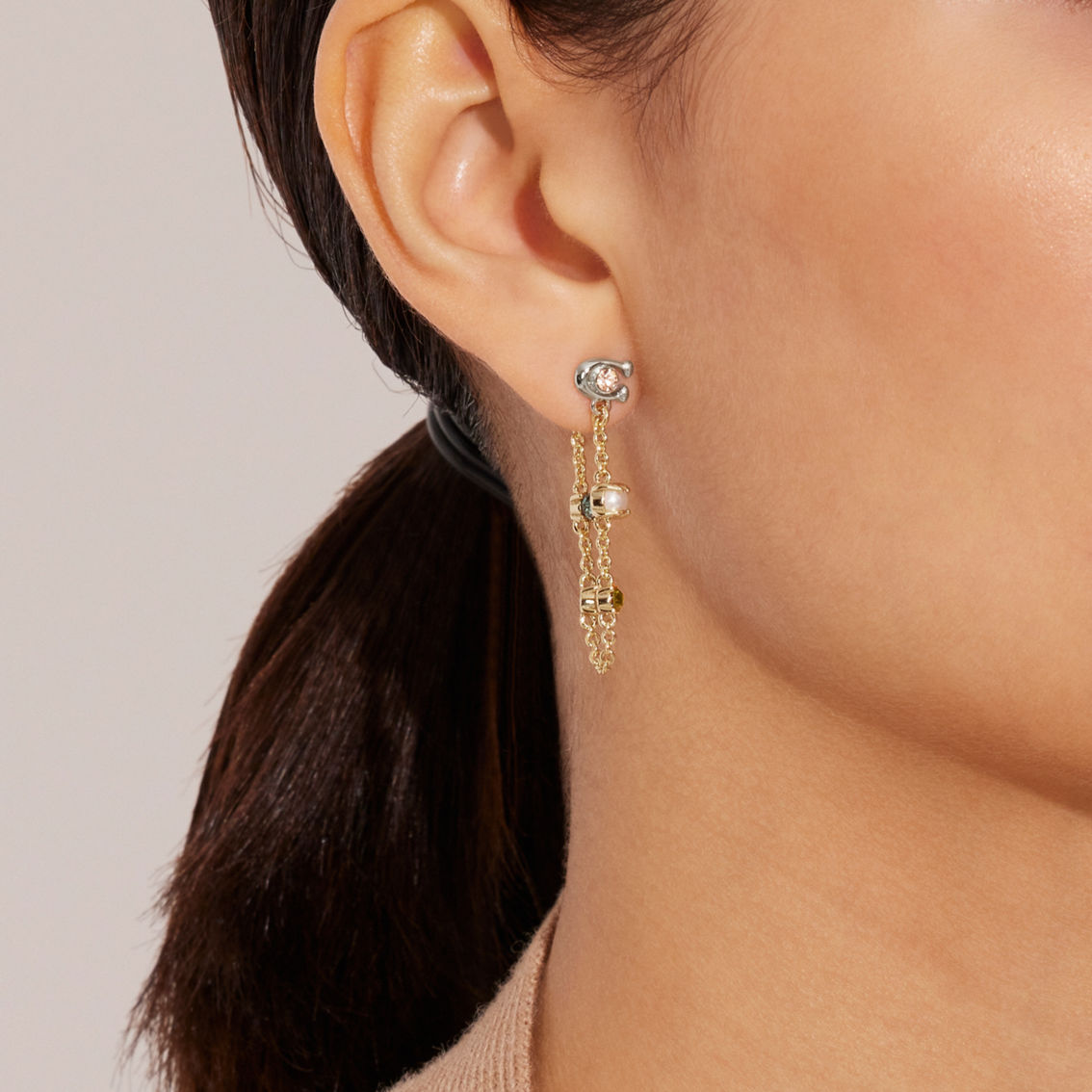 Coach 1.5 in. Signature Pearl Swag Earrings - Image 3 of 3