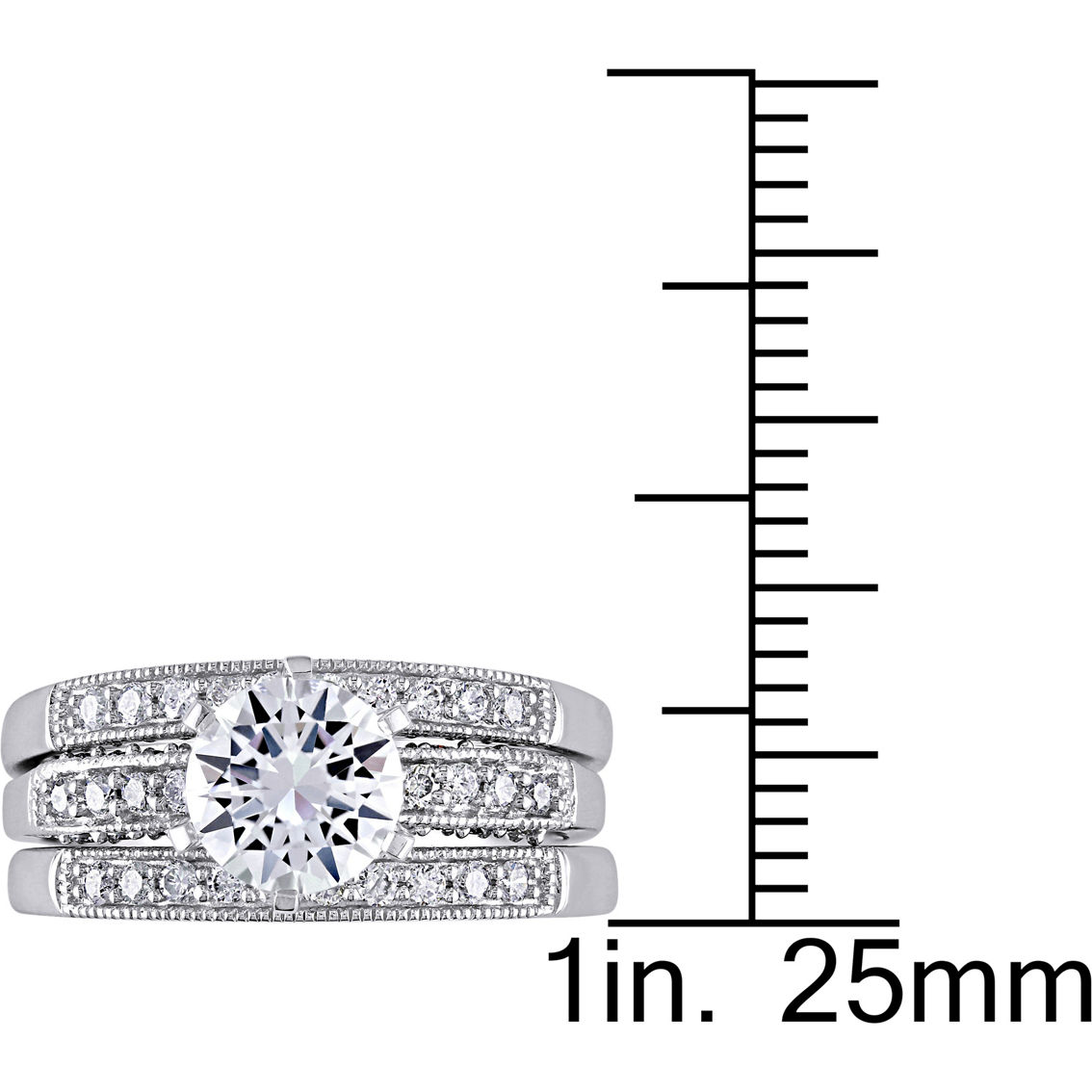Sofia B. 10K White Gold Created White Sapphire and Diamond 3-Piece Bridal Ring Set - Image 4 of 5