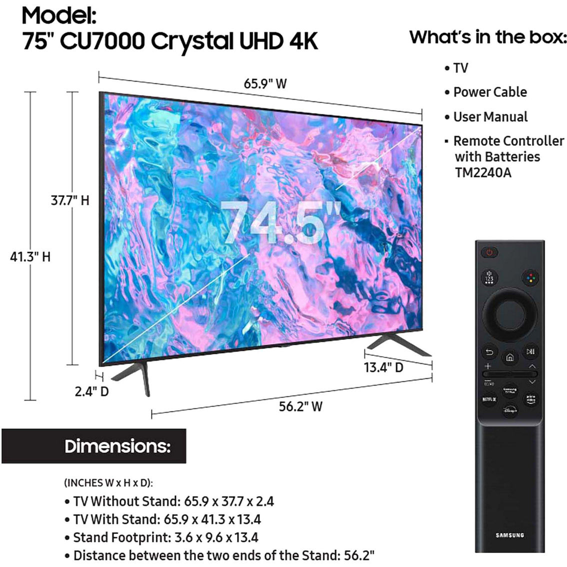 Samsung 75 in. Class CU7000 Crystal UHD Smart TV UN75CU7000FXZA - Image 4 of 4