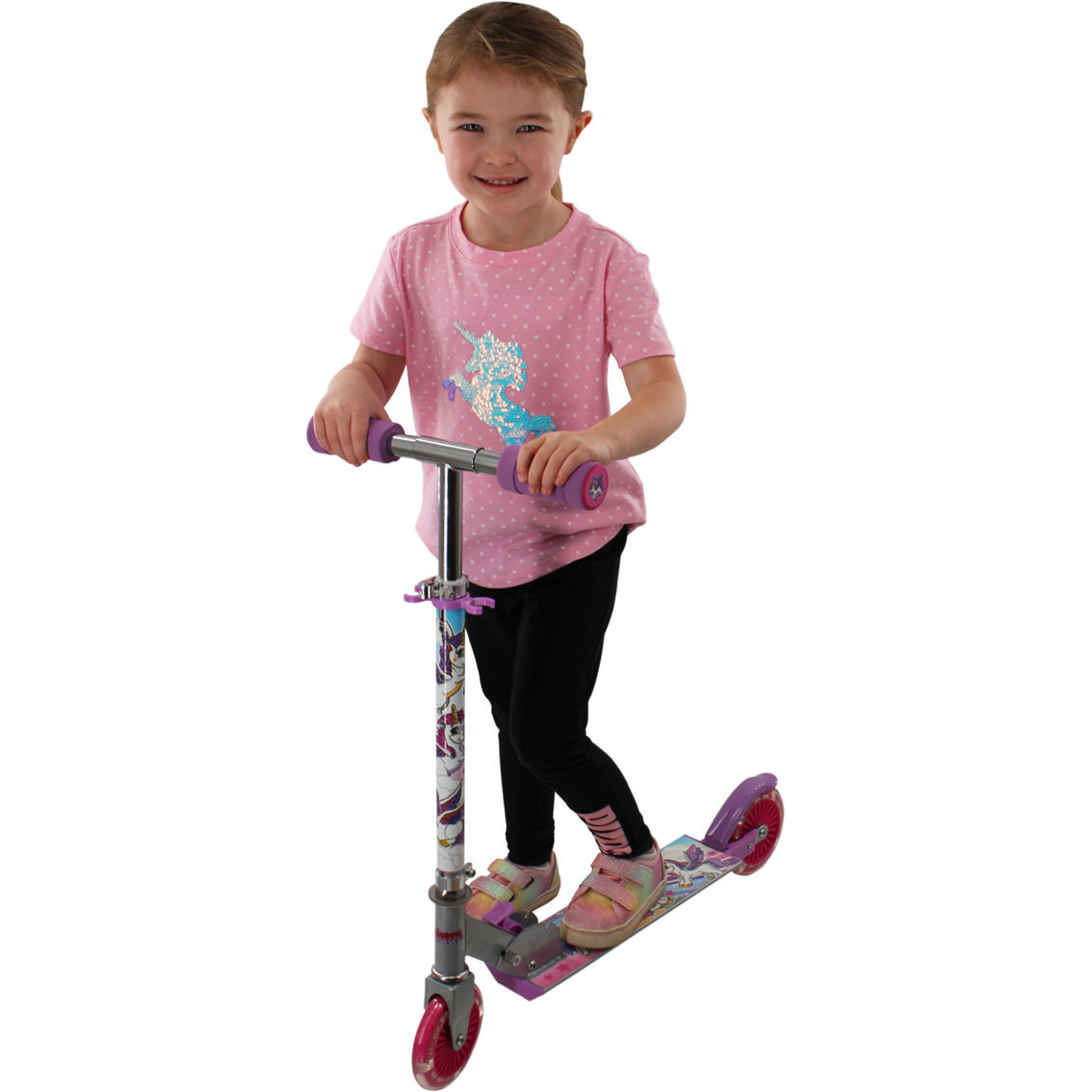 Unicorn Folding Scooter with Flashing Wheels - Image 3 of 4