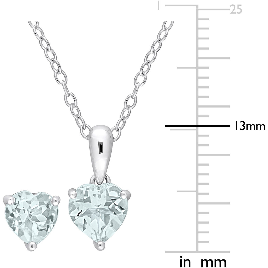 Sofia B. Sterling Silver Heart Aquamarine Solitaire Necklace and Earrings 2 pc. Set - Image 4 of 4