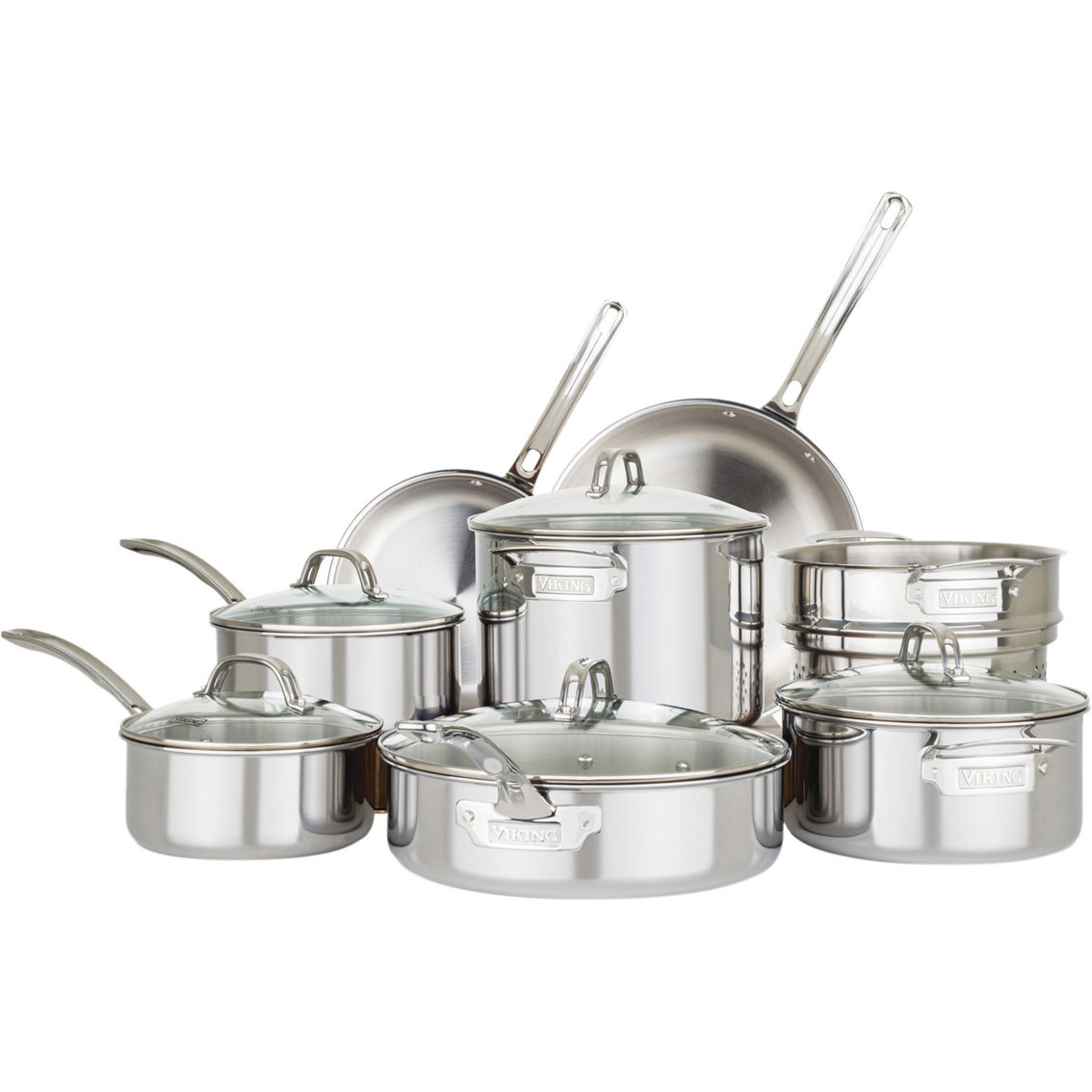 Viking 3-Ply Stainless Steel Cookware Set with Glass Lids