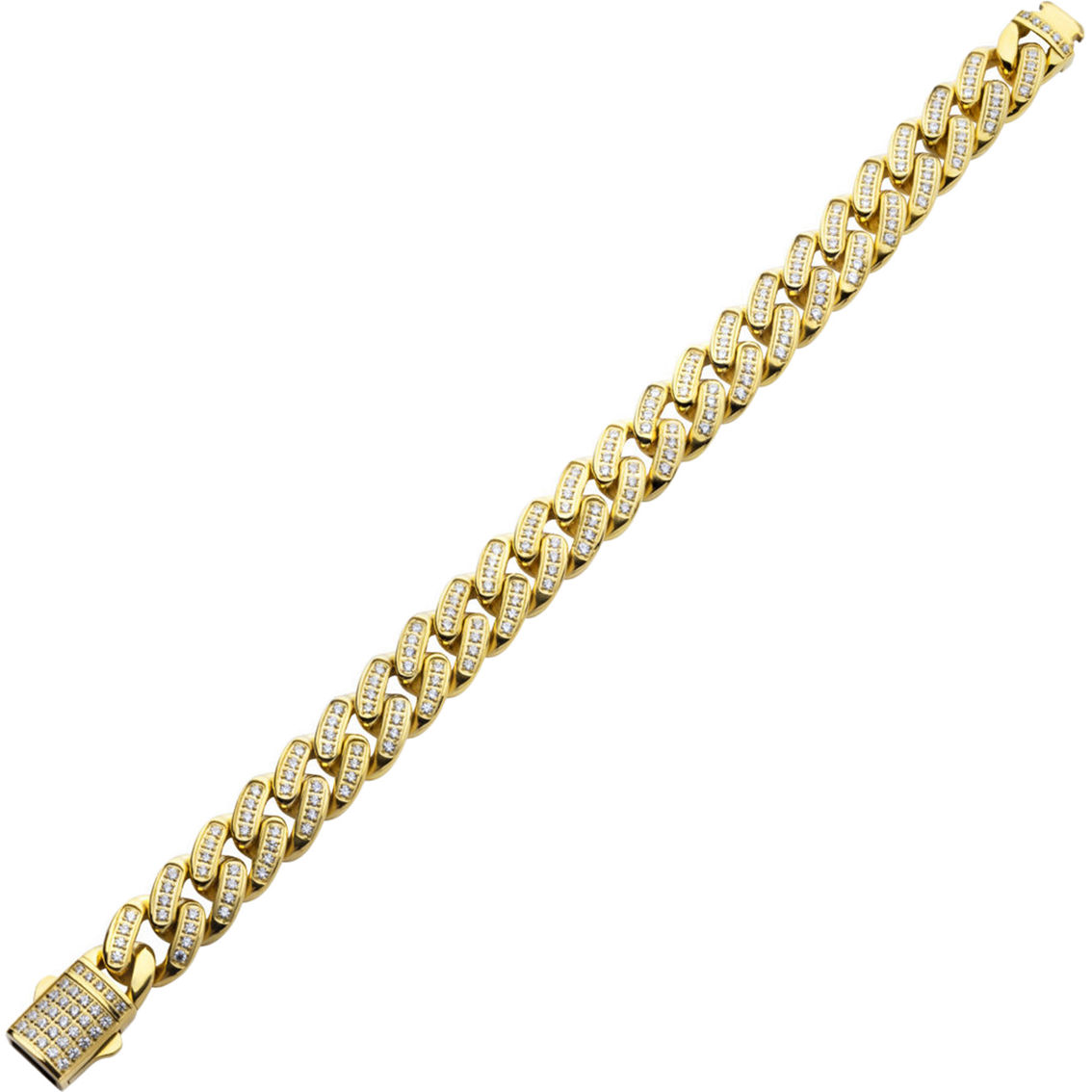 INOX 18K Gold Over Stainless Steel Cubic Zirconia Miami Cuban Chain Bracelet 8 in. - Image 2 of 3