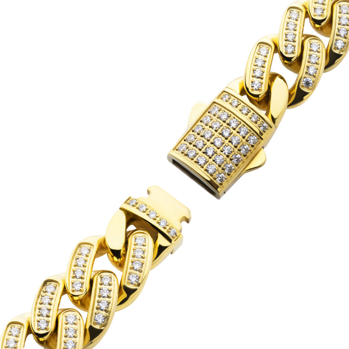 INOX 18K Gold Over Stainless Steel Cubic Zirconia Miami Cuban Chain Bracelet 8 in. - Image 3 of 3