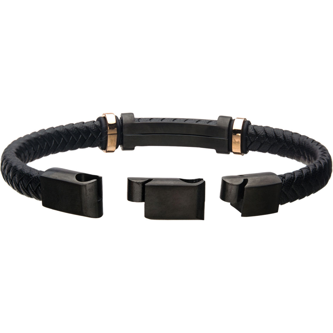 Inox Leather Black IP Engravable ID Bracelet - Image 2 of 2