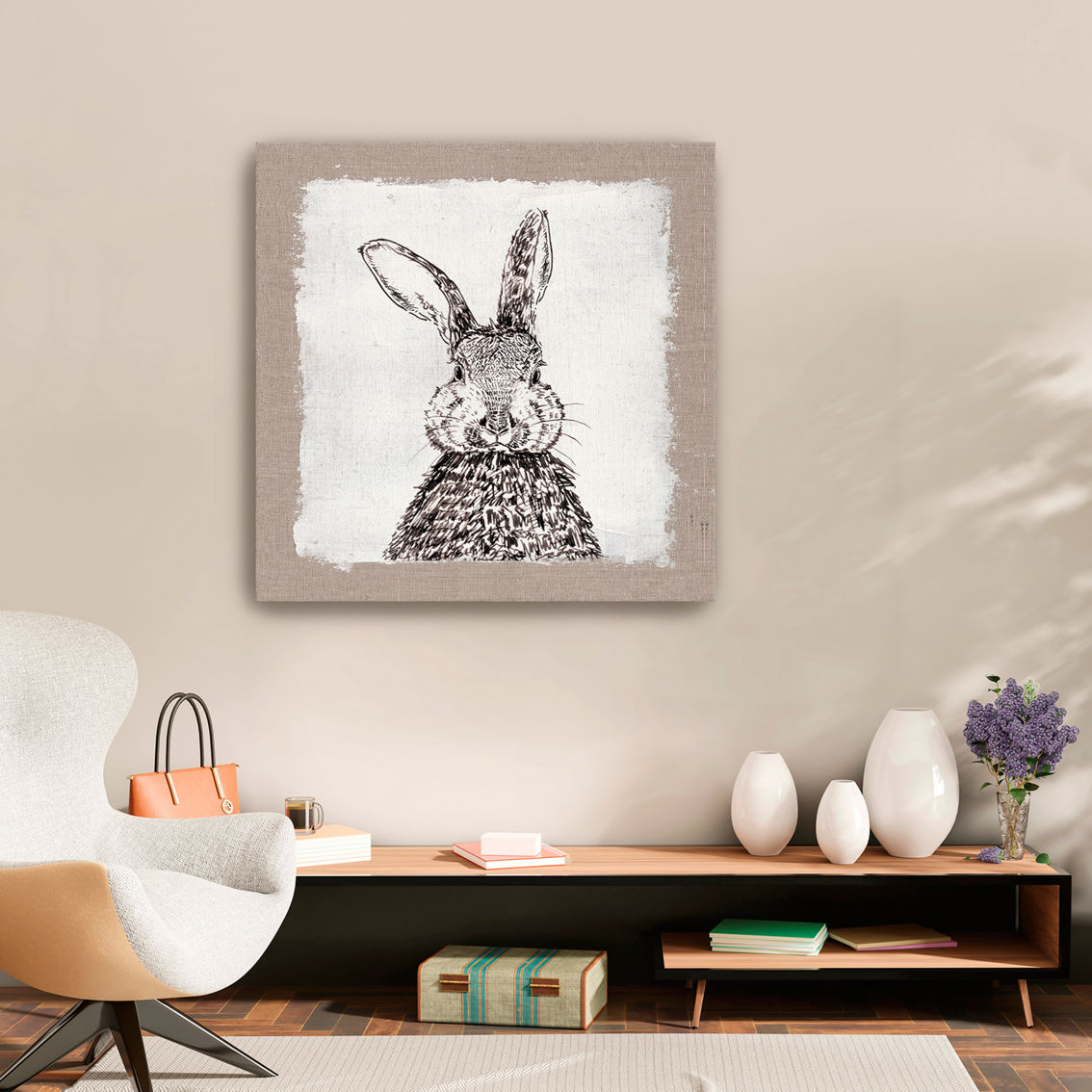 Inkstry Ink Bunny Drawing Burlap Canvas Giclee - Image 3 of 3