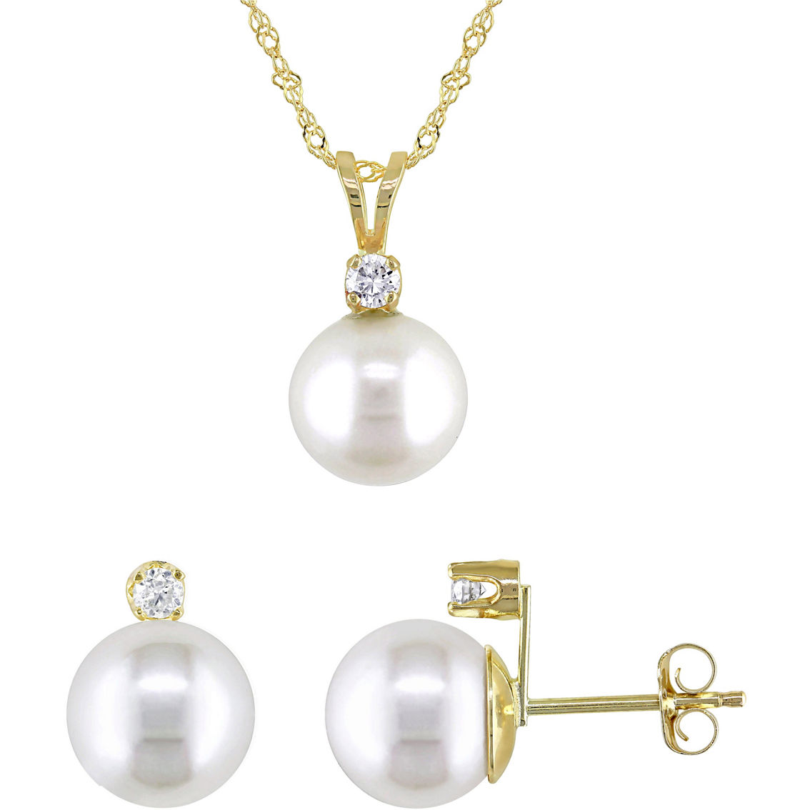 Sofia B. 14K White Gold Freshwater Pearl Diamond Accent Bow Mommy and Me Necklace - Image 2 of 4