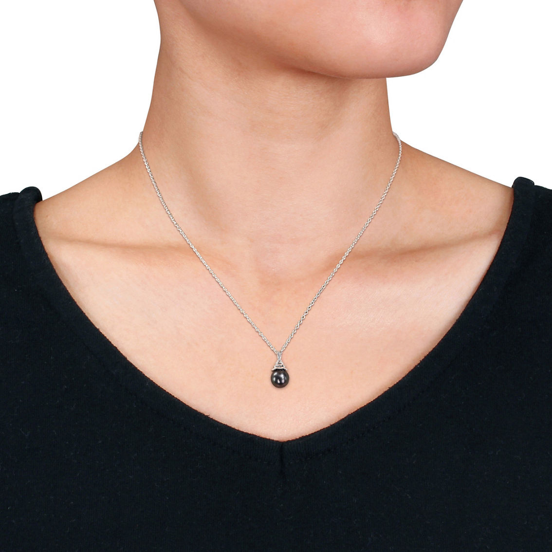 Sofia B. Sterling Silver Cultured Tahitian Pearl Solitaire Drop Necklace - Image 2 of 4