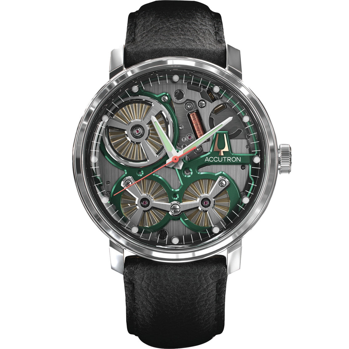 Accutron Men's Electrostatic Black Leather Strap Watch 2ES6A001
