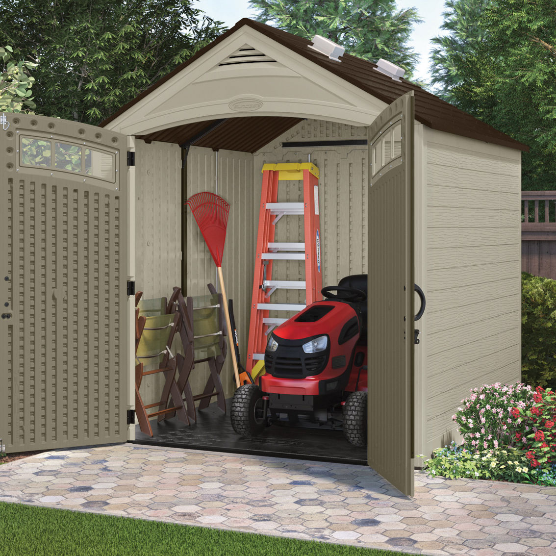 Suncast Vista Storage Shed, Light and Dark Cobblestone - Image 4 of 4