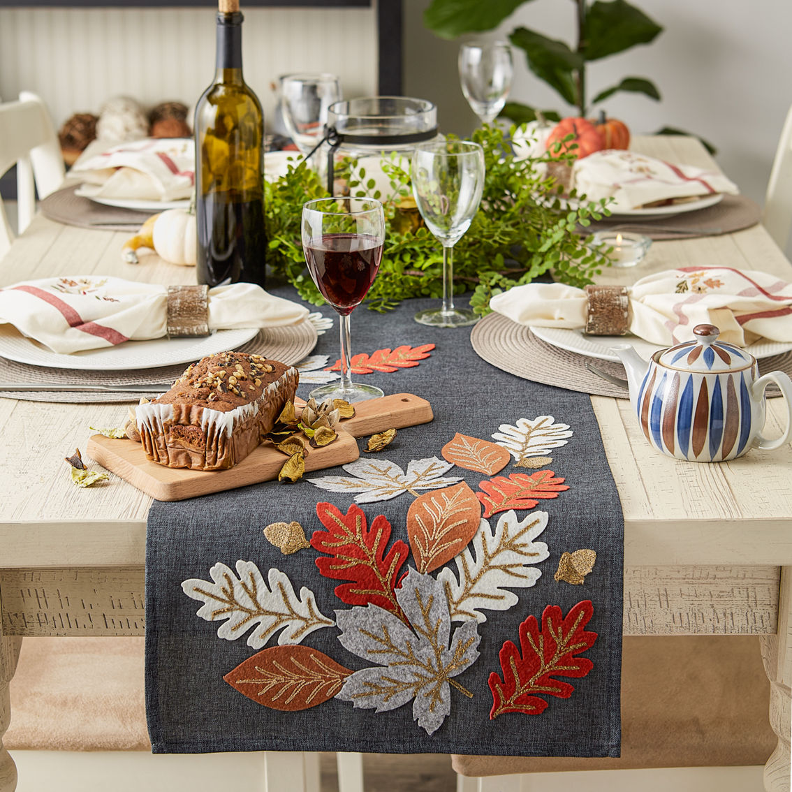 Design Imports Autumn Leaves Embroidered Table Runner - Image 4 of 9