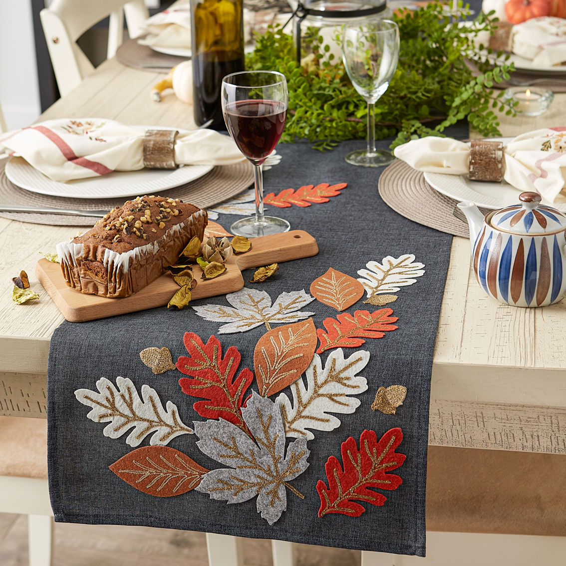 Design Imports Autumn Leaves Embroidered Table Runner - Image 5 of 9