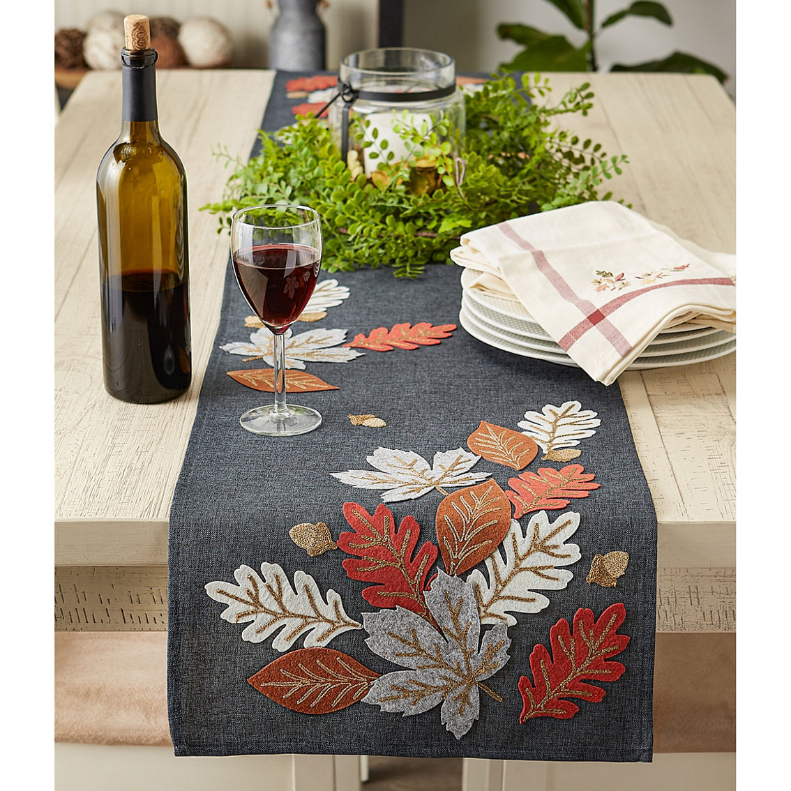 Design Imports Autumn Leaves Embroidered Table Runner - Image 7 of 9