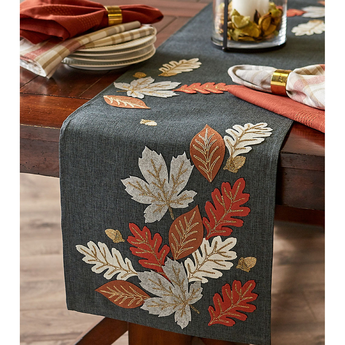 Design Imports Autumn Leaves Embroidered Table Runner - Image 8 of 9