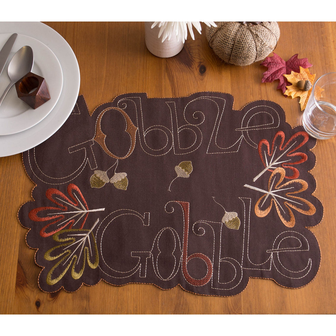 Design Imports Gobble Gobble Embroidered Placemats, Set of 4 - Image 3 of 6