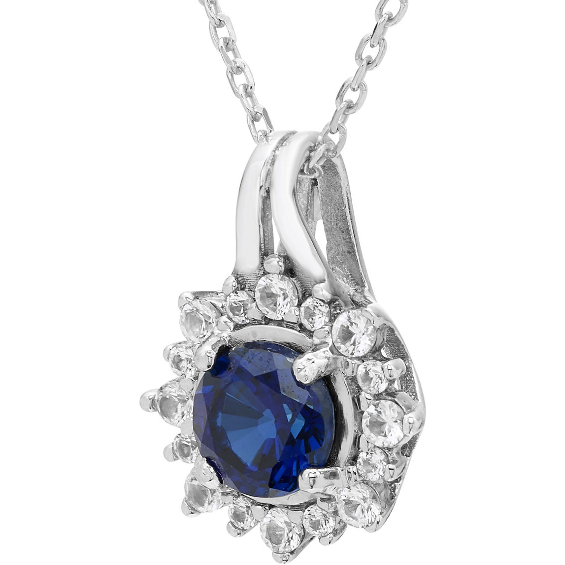 Sterling Silver Lab Created Blue and White Sapphire Pendant and Stud Earrings Set - Image 2 of 4