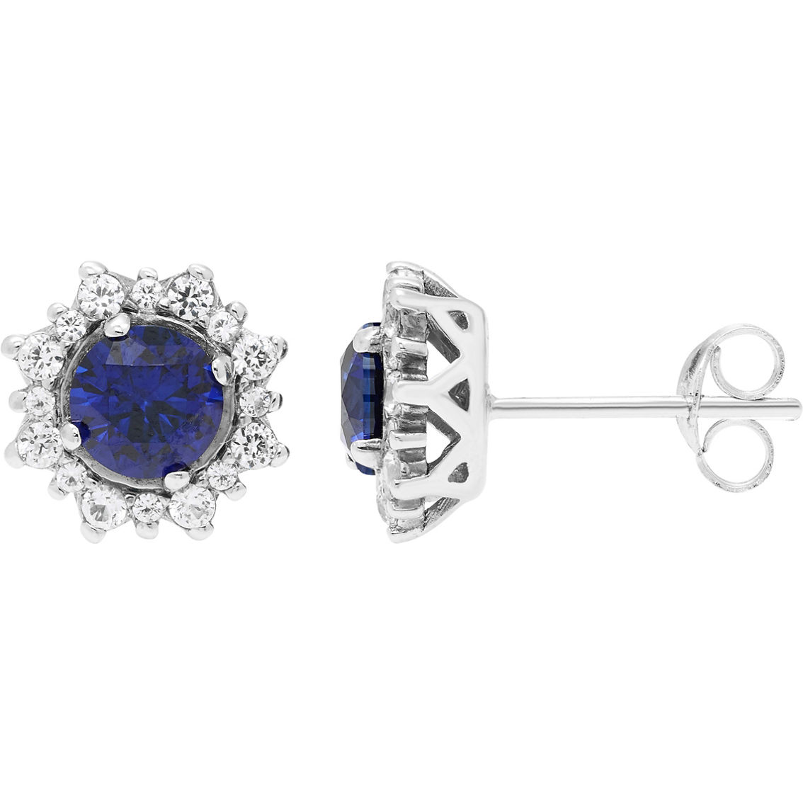 Sterling Silver Lab Created Blue and White Sapphire Pendant and Stud Earrings Set - Image 3 of 4