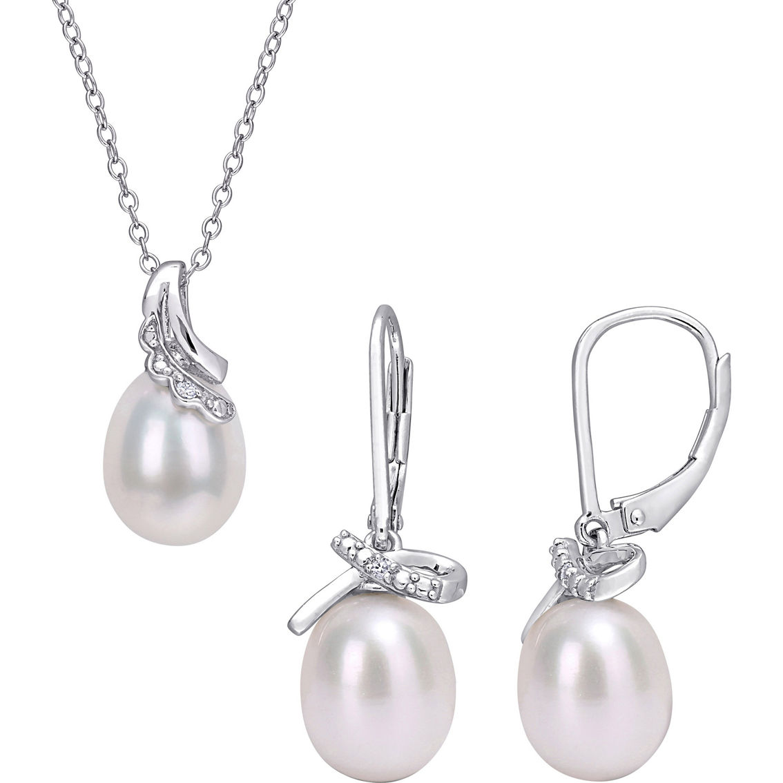 Sofia B. Cultured Freshwater Pearl Diamond Accent Bow Earrings & Necklace 2 pc. Set - Image 1 of 3