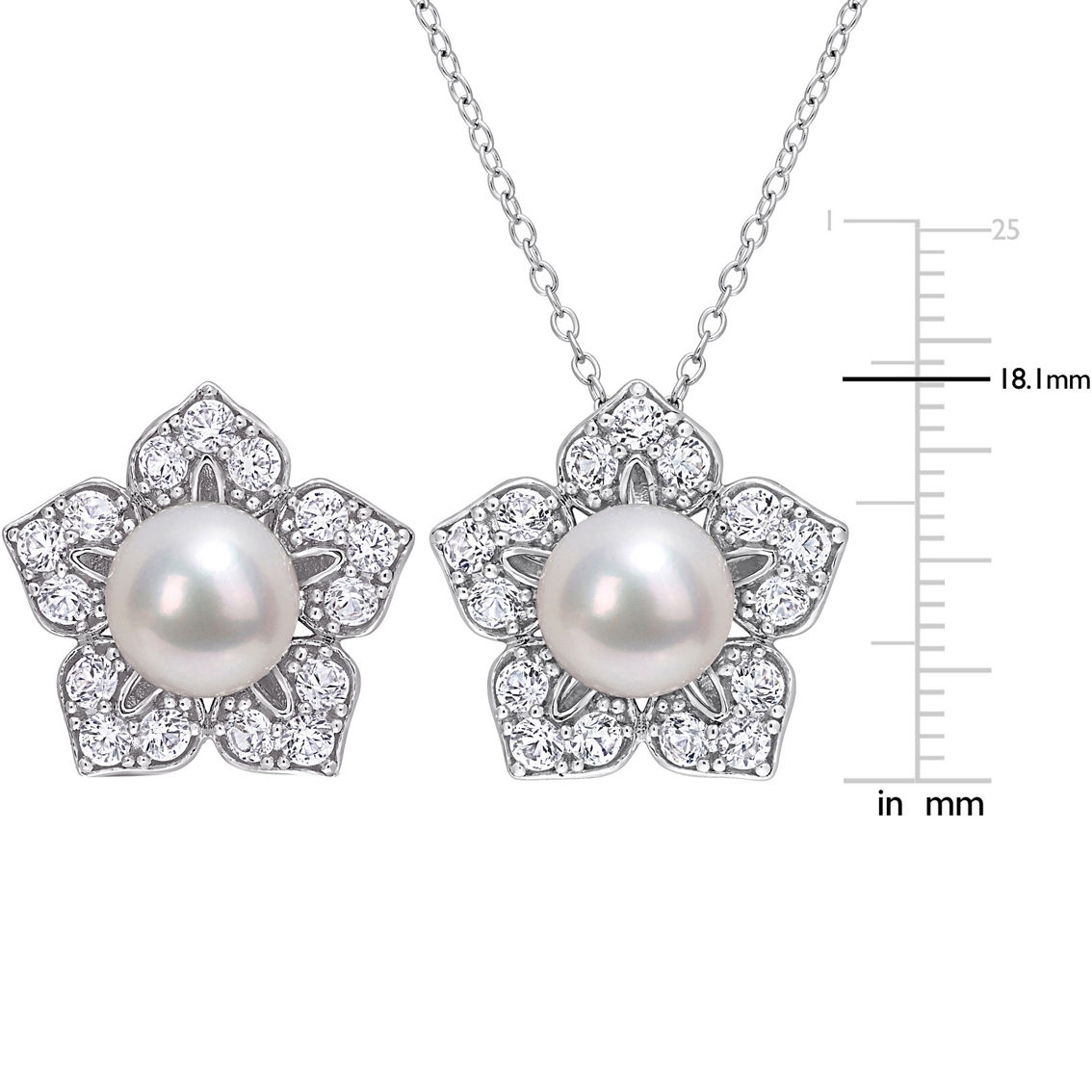 Sofia B. Freshwater Pearl Created Sapphire Flower Earrings & Necklace 2 pc. Set - Image 3 of 3