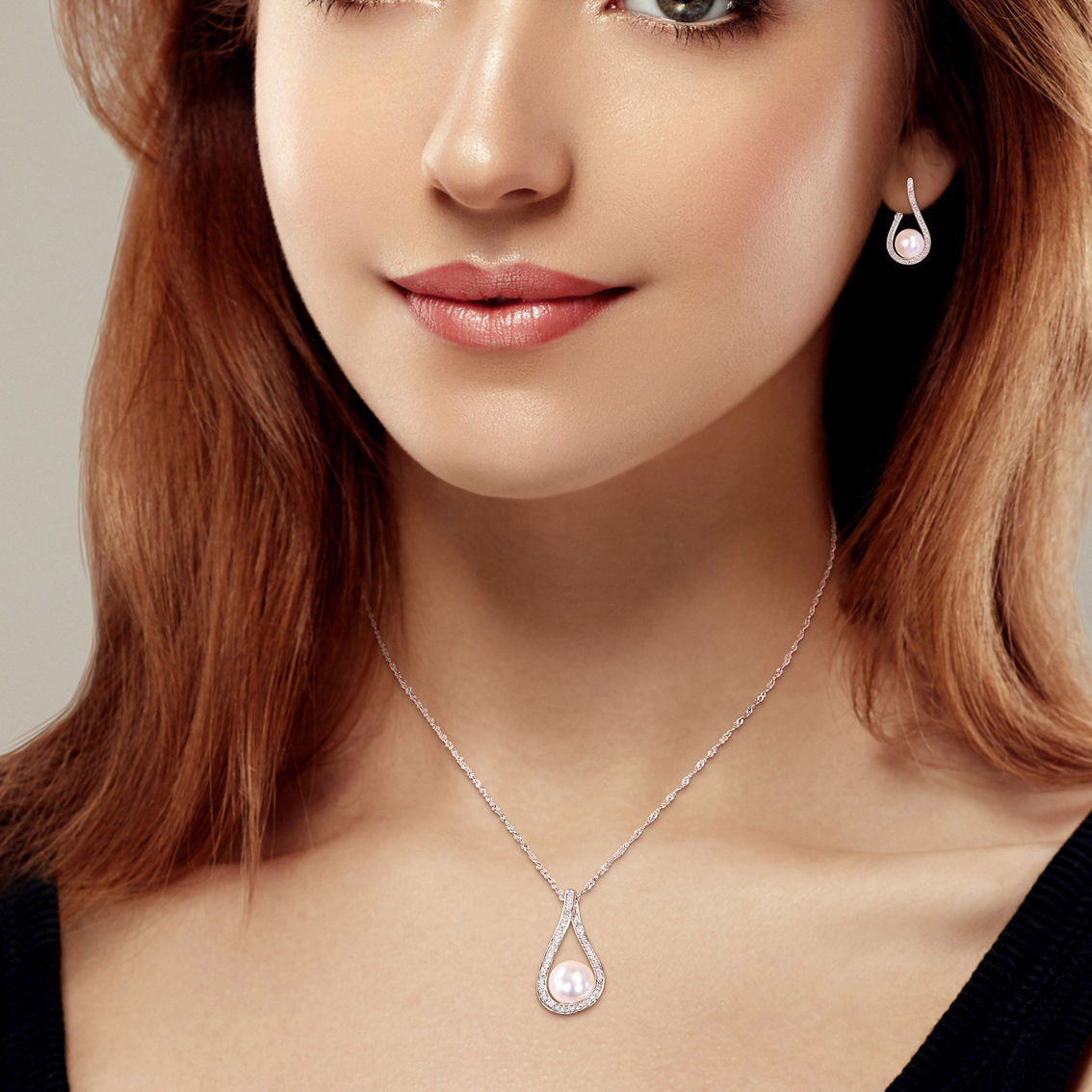 Sofia B. 14K Gold Freshwater Pearl Diamond Teardrop Earrings & Necklace 2 pc. Set - Image 2 of 3