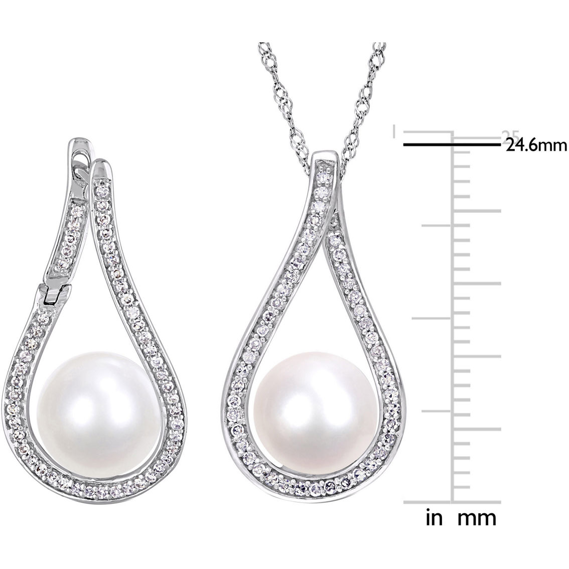 Sofia B. 14K Gold Freshwater Pearl Diamond Teardrop Earrings & Necklace 2 pc. Set - Image 3 of 3
