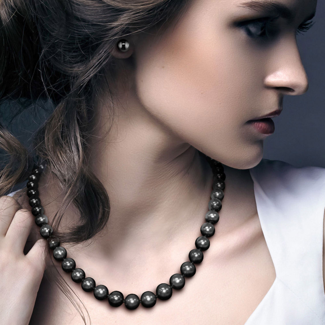 Sofia B. 14K White Gold Cultured Tahitian Pearl Strand Necklace & Studs 2 pc. Set - Image 3 of 4
