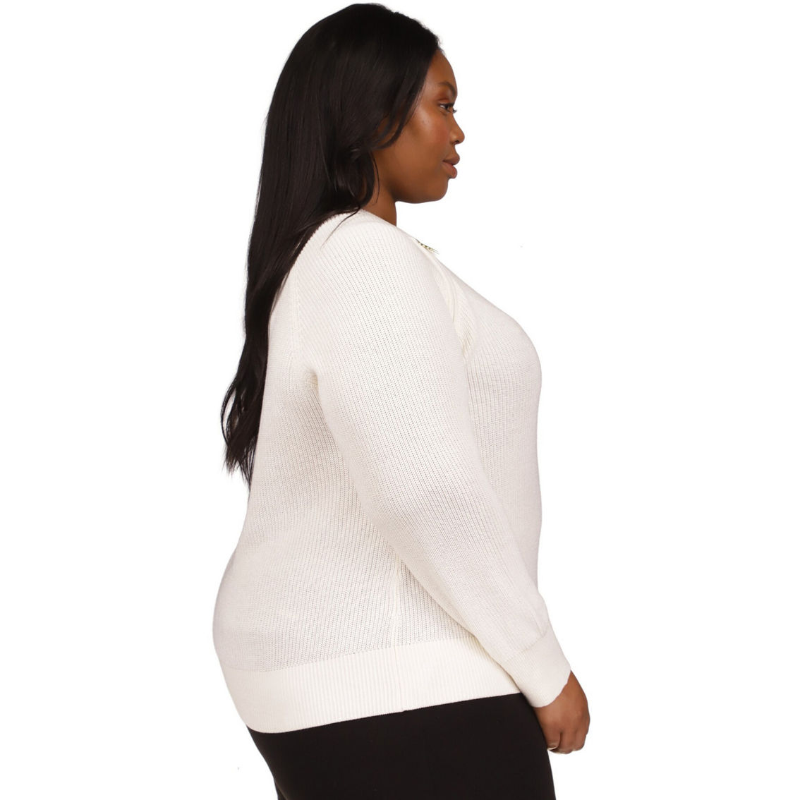 Michael Kors Plus Size Crop Shaker Zip Sweater - Image 3 of 4