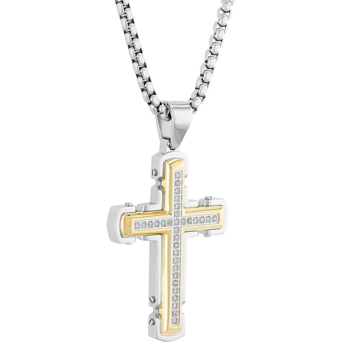 Yellow IP Stainless Steel 1/4 CTW Diamond Riveted Cross Pendant - Image 2 of 4