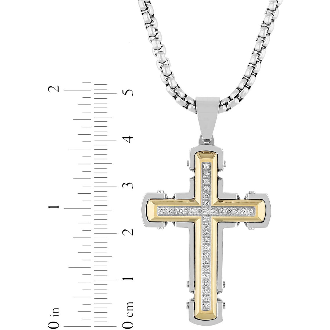 Yellow IP Stainless Steel 1/4 CTW Diamond Riveted Cross Pendant - Image 4 of 4