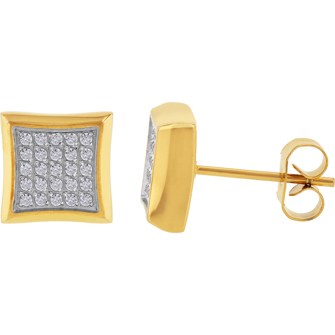 Yellow Gold Over Stainless Steel 1/4 CTW Diamond Earrings - Image 1 of 3