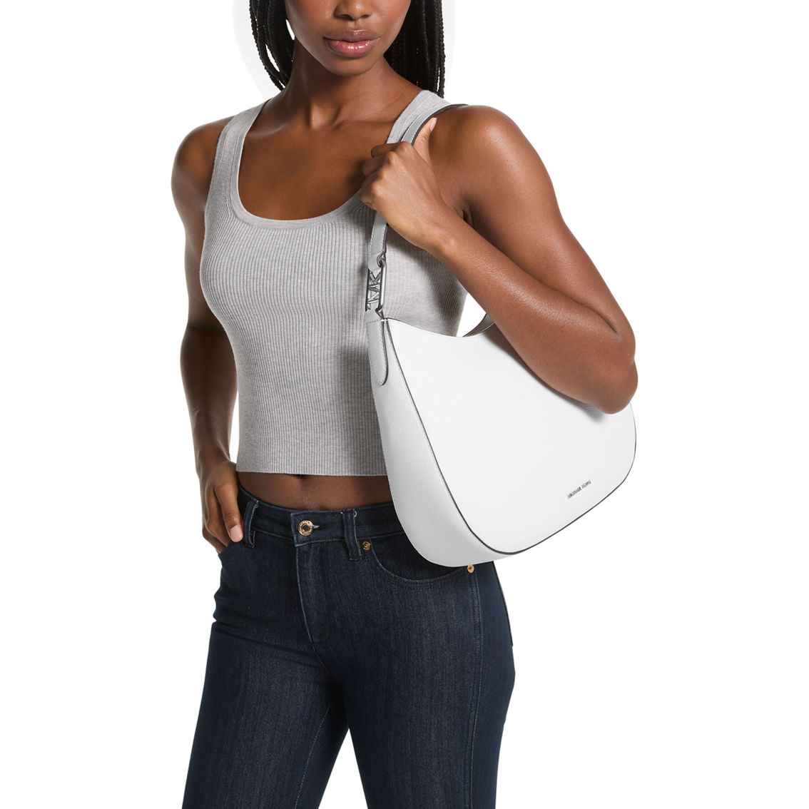 Michael Kors Kensington Optic White Large Top Zip Hobo Shoulder Bag - Image 4 of 4