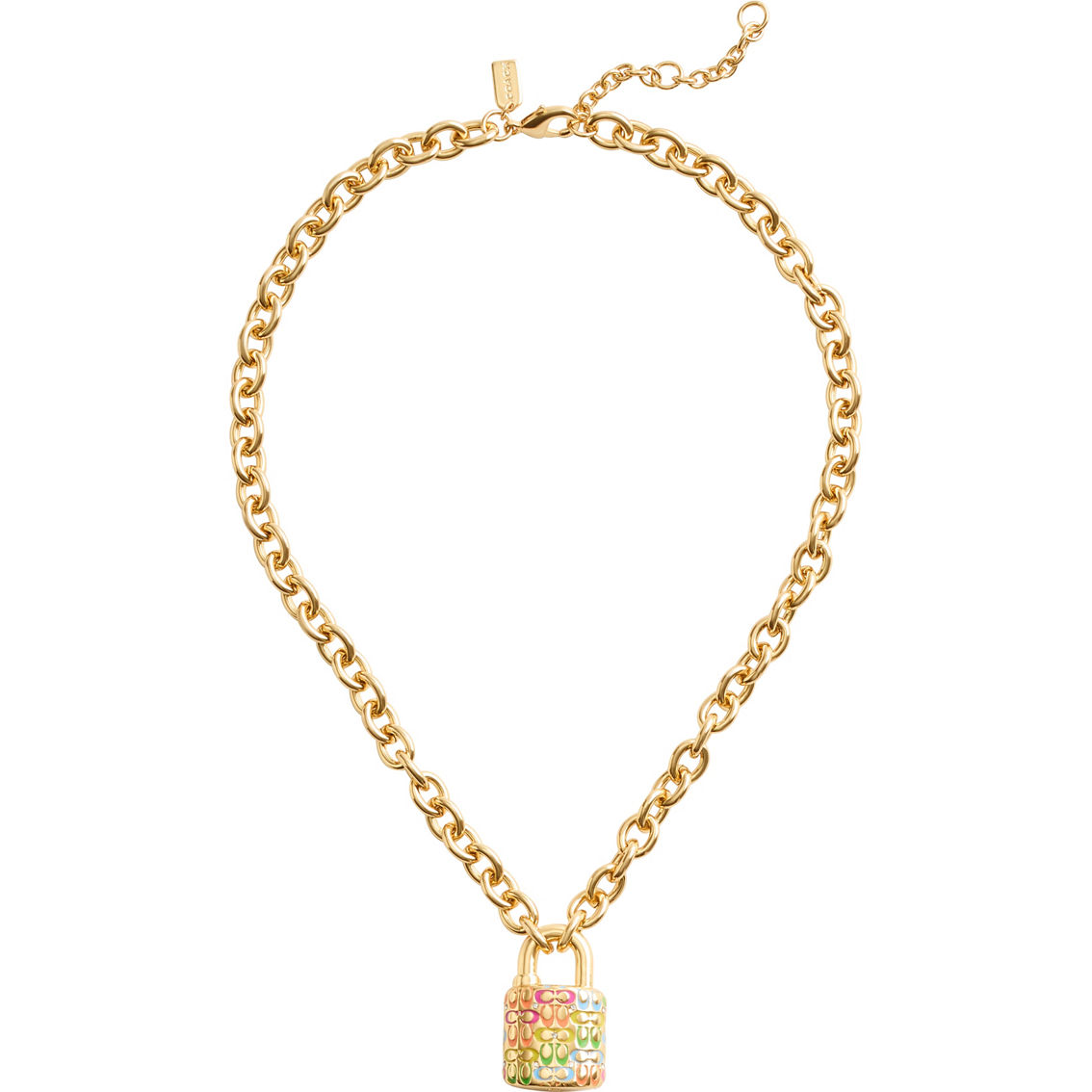 Coach Rainbow Multi Signature Rainbow Quilted Lock Necklace 16 in. - Image 2 of 3