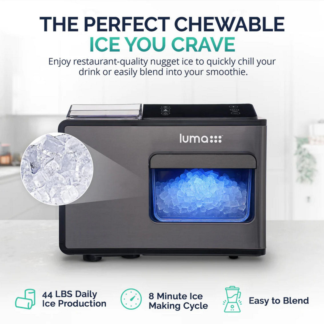 Newair Luma Nugget Countertop Ice Maker, 44 lb. in 24 hours Ice Machine - Image 6 of 10