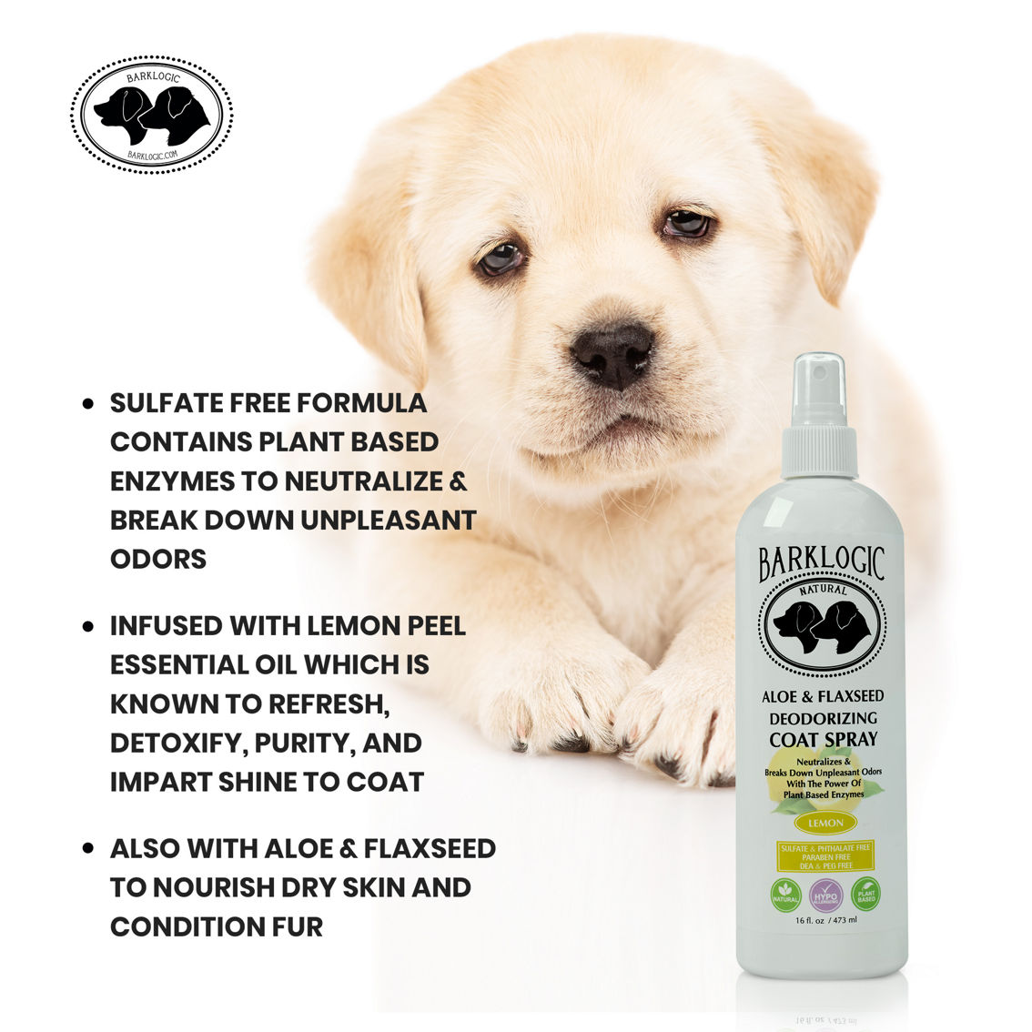 BarkLogic Lemon Scent Aloe and Flaxseed Deodorizing Coat Spray 16 oz. - Image 3 of 10