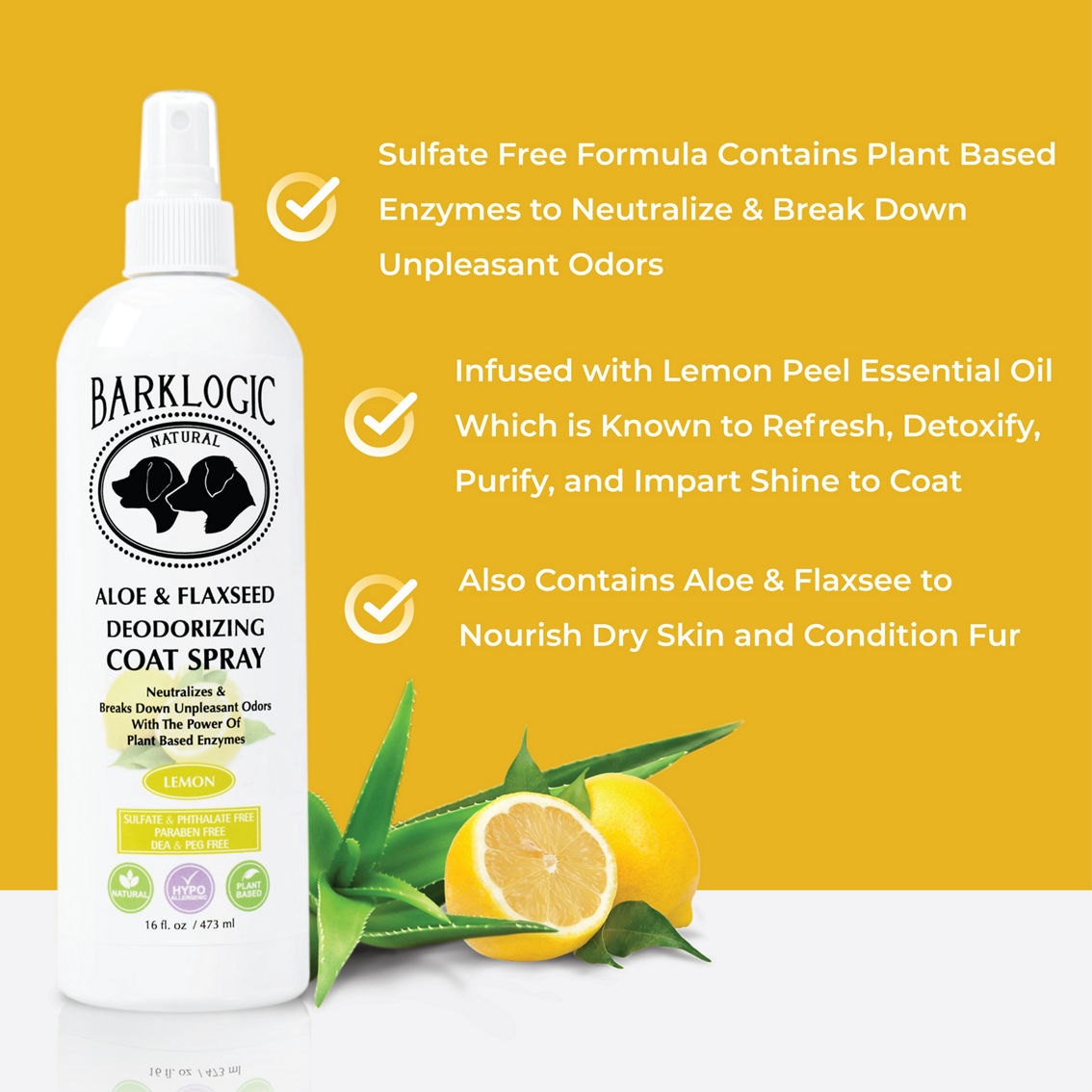 BarkLogic Lemon Scent Aloe and Flaxseed Deodorizing Coat Spray 16 oz. - Image 8 of 10