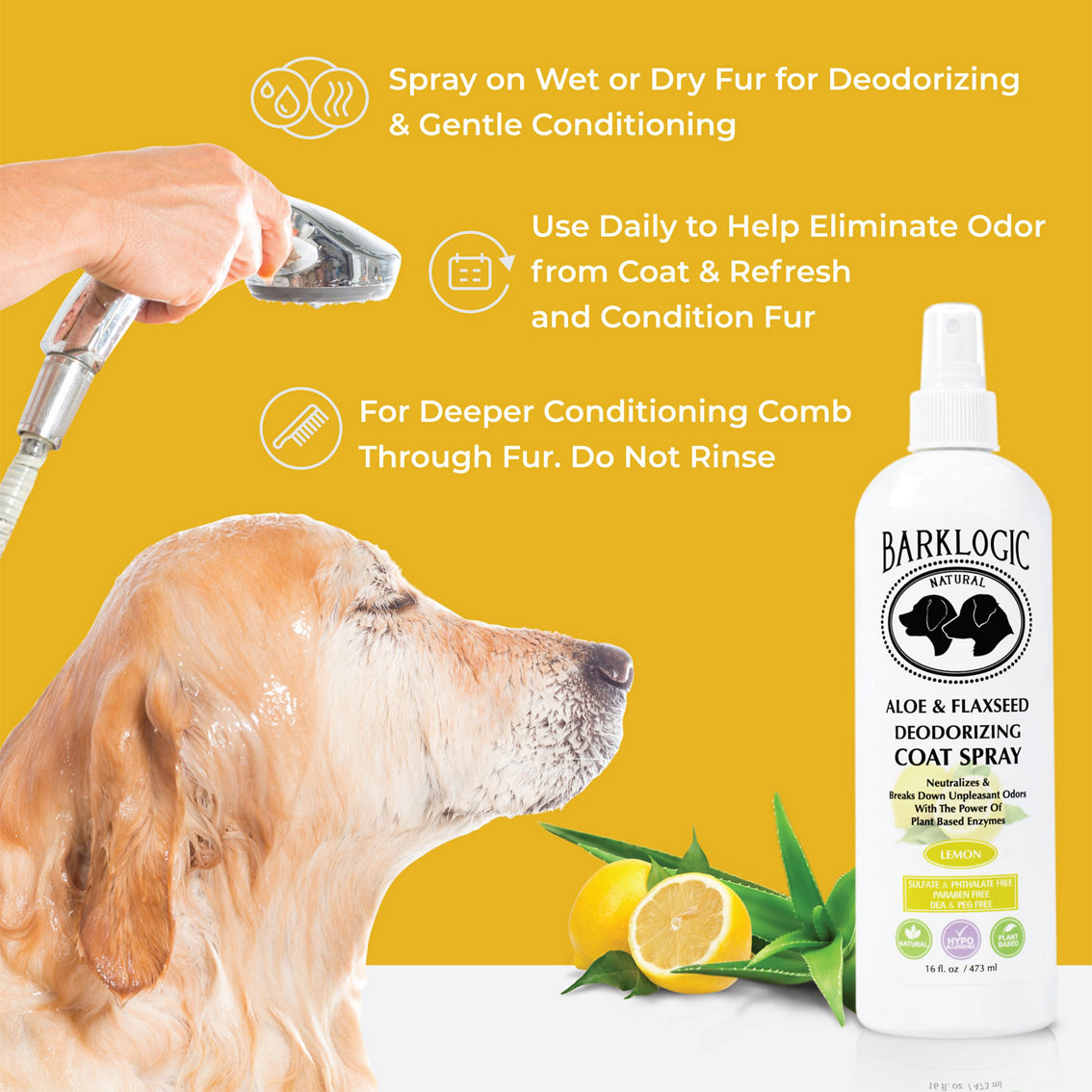 BarkLogic Lemon Scent Aloe and Flaxseed Deodorizing Coat Spray 16 oz. - Image 9 of 10