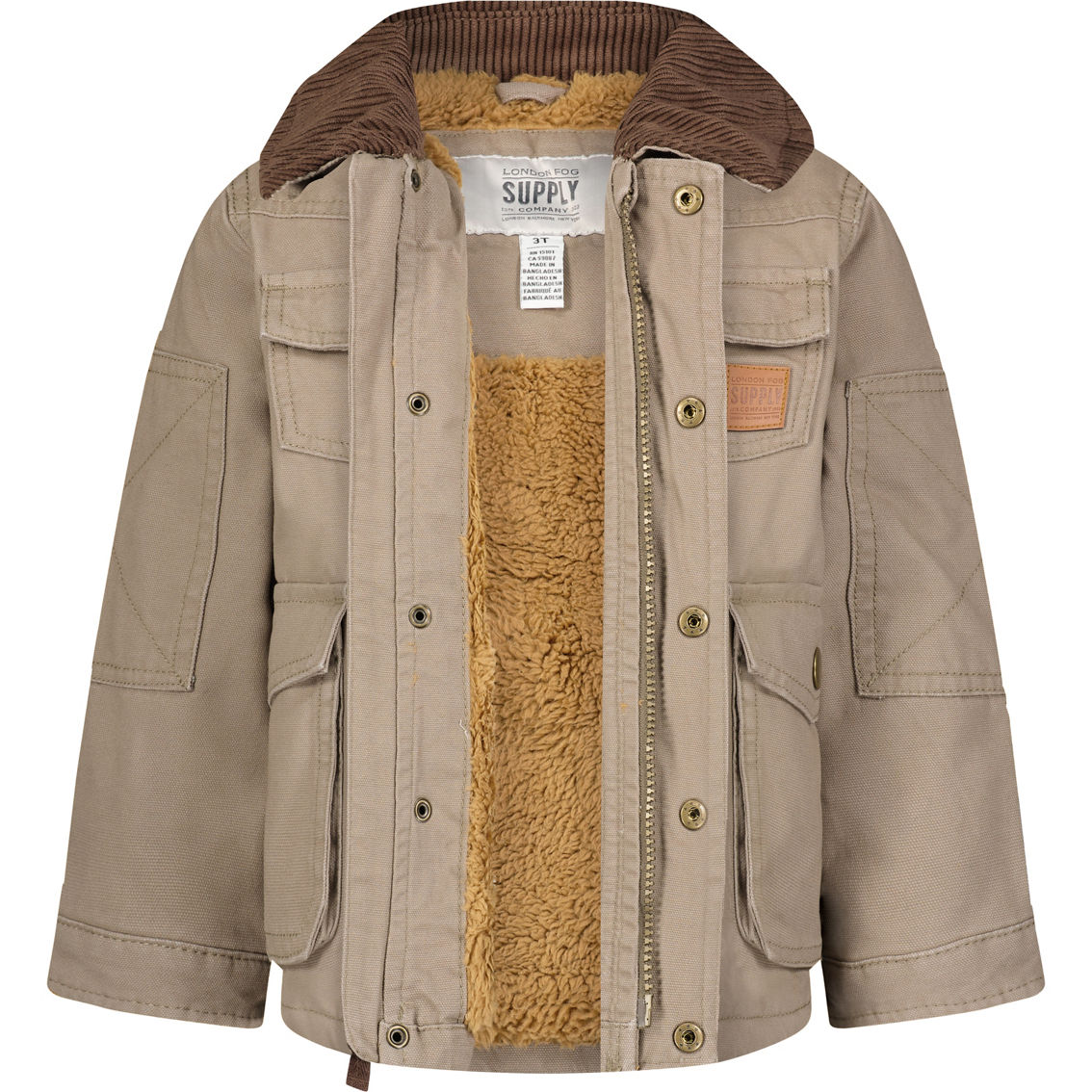 London Fog Toddler Boys Button Front Collared Utility Barn Jacket - Image 2 of 2