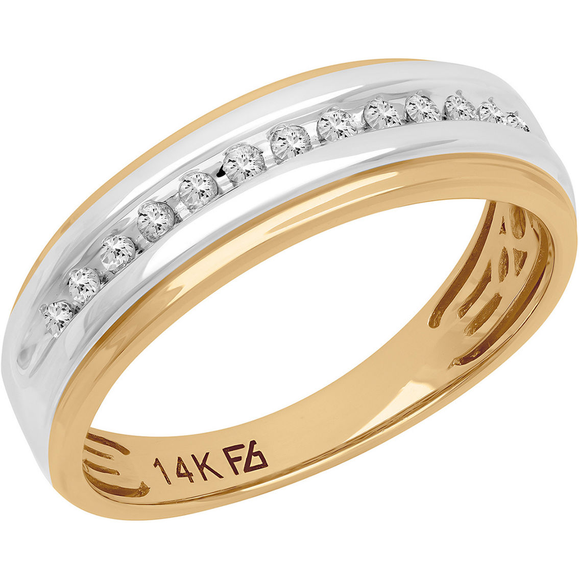 14K Yellow Gold and White Rhodium 1/7 CTW Diamond Wedding Band - Image 4 of 4