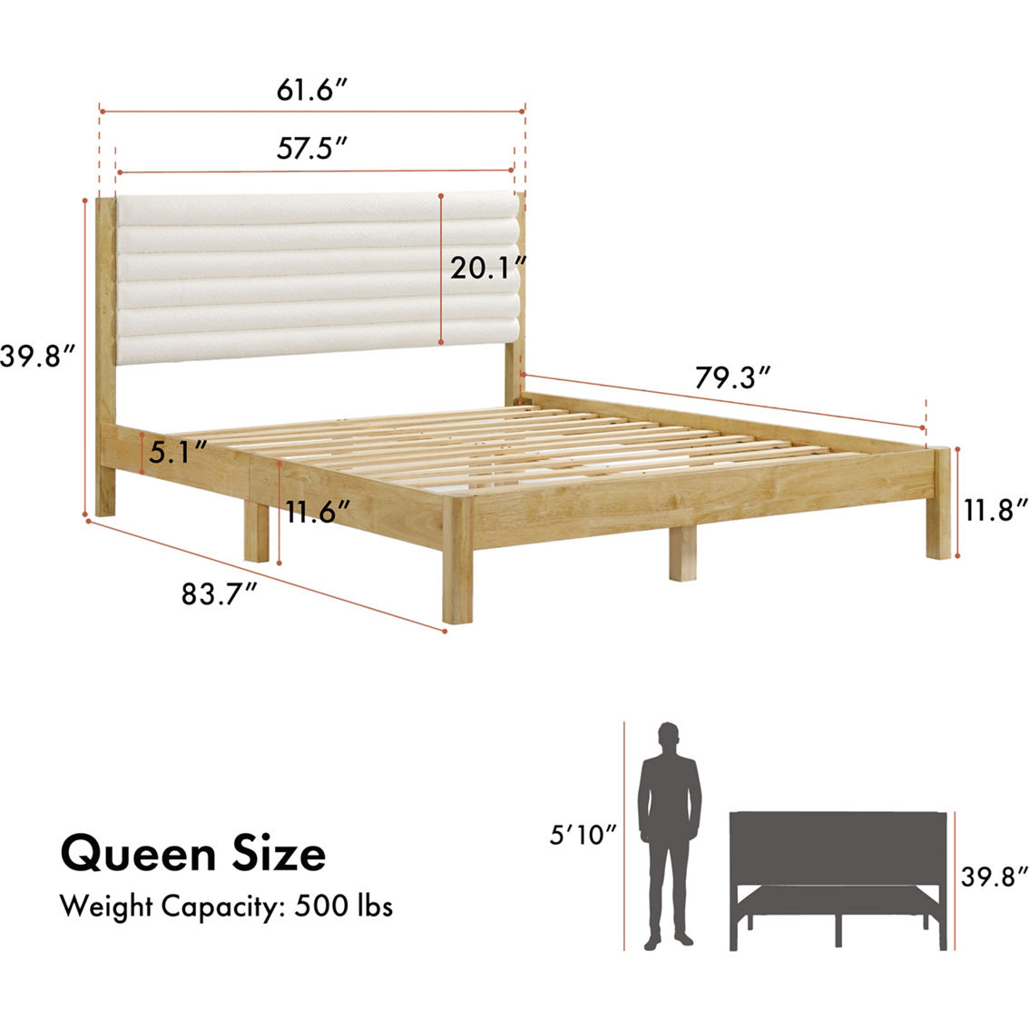 Furniture of America Rumus White Queen Bed with Boucle Headboard and Slats - Image 9 of 9